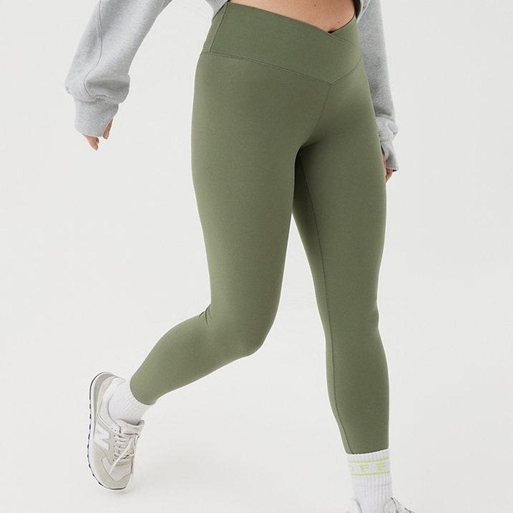 Aerie Khaki Green Crossover Leggings